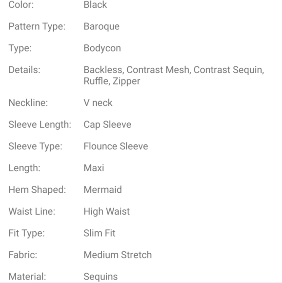 Black, Cap Sleeve, Baroque,  Backless,  Sleeveless, V Neck Sequined Merm… - Picture 14 of 16